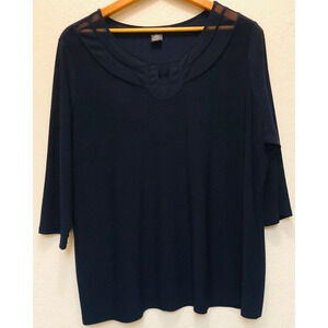 Adele & Mary Womens Top 2X Navy Blue Sheer Front Classy Career Office Wear